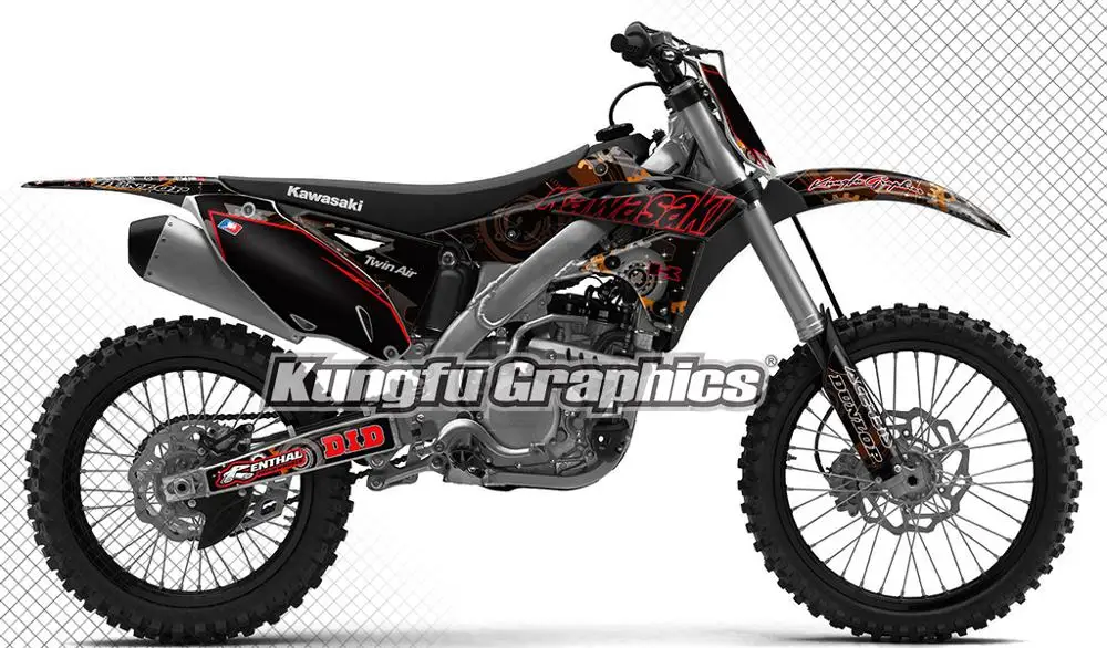 

KUNGFU GRAPHICS Racing Decals Dirt Bike Custom Stickers Graphic Kit for Kawasaki KXF 250 KXF250 KX250F 2013 2014 2015 2016 Black