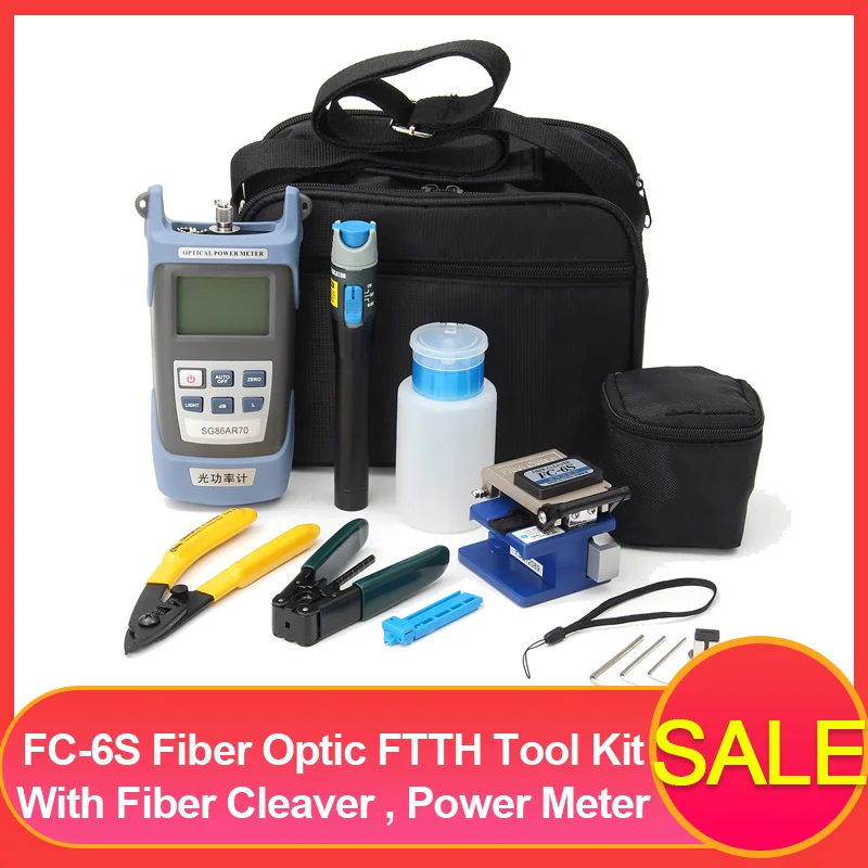 

For FC-6S Fiber Optic FTTH Tool Kit Fiber with AUA-60S Fiber Cleaver Optical Power Meter 10KM Visual Finder Locator Wire strippr