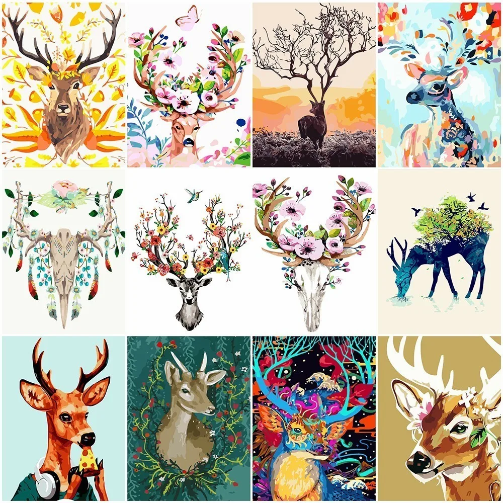 

AZQSD Modern DIY Hand Painted Animal Canvas Wall Picture Art Oil Painting By Numbers Deer Home Decoration YHGC064