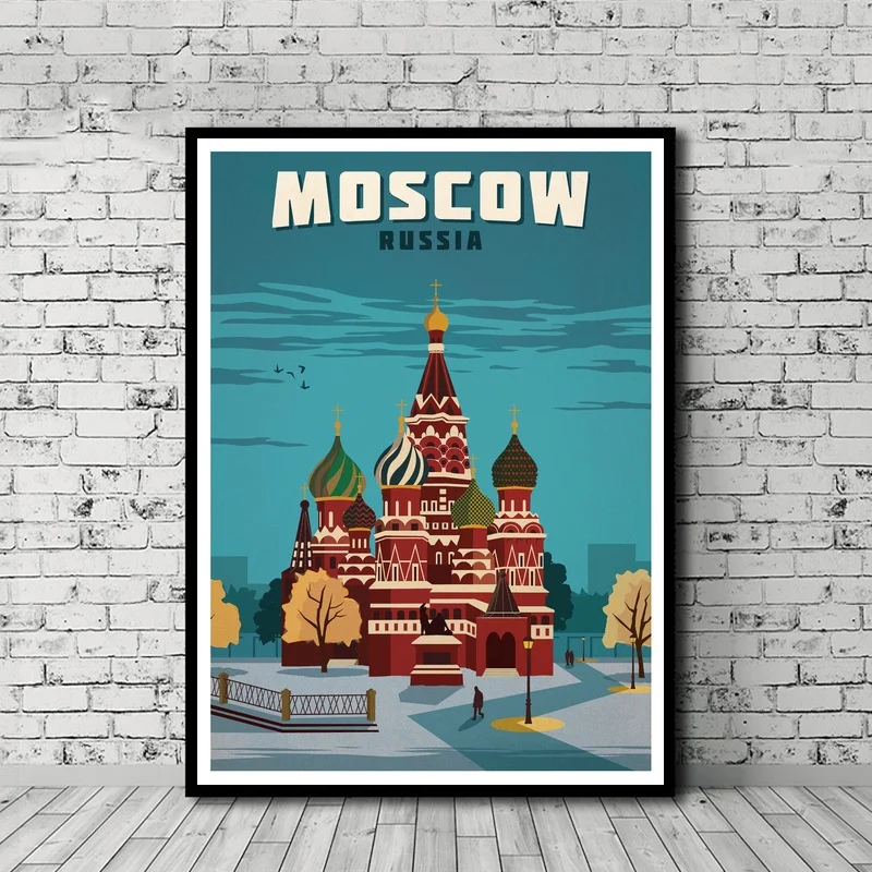

Vintage Travel Poster Moscow Poster Canvas Print Wall Art Home Decor No Frame