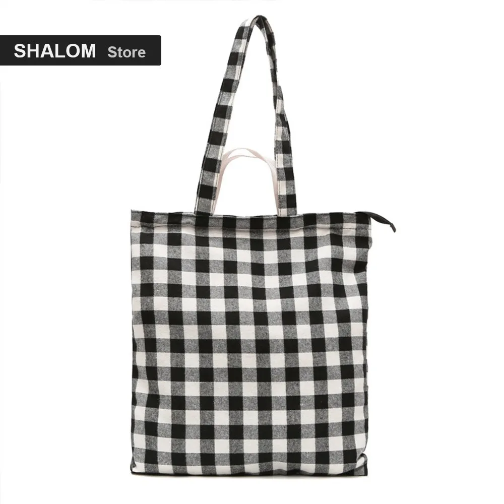 New year gift Pattern Canvas Bag women Lattice Vertical Minimalism Package Student A Large Capacity Tide Female handbag | Багаж и сумки