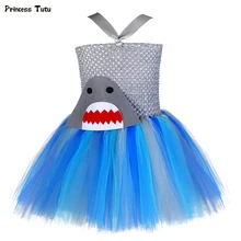 Платье-пачка для девочек с изображением акулы под морем, тематическая вечеринка на день рождения, платье для детей ясельного возраста, реквизит для фотосессии, костюм рыбы на Хэллоуин, платье для девочек