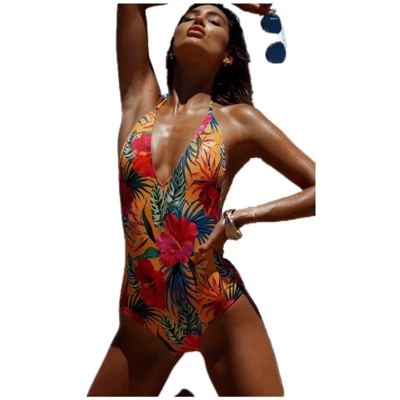 

Sexy Leaf Swimsuit Sunflower Swimwear Women One Piece 2019 Bathing Suit Beachwear Maio Feminino Praia Printed Monokini Biquini