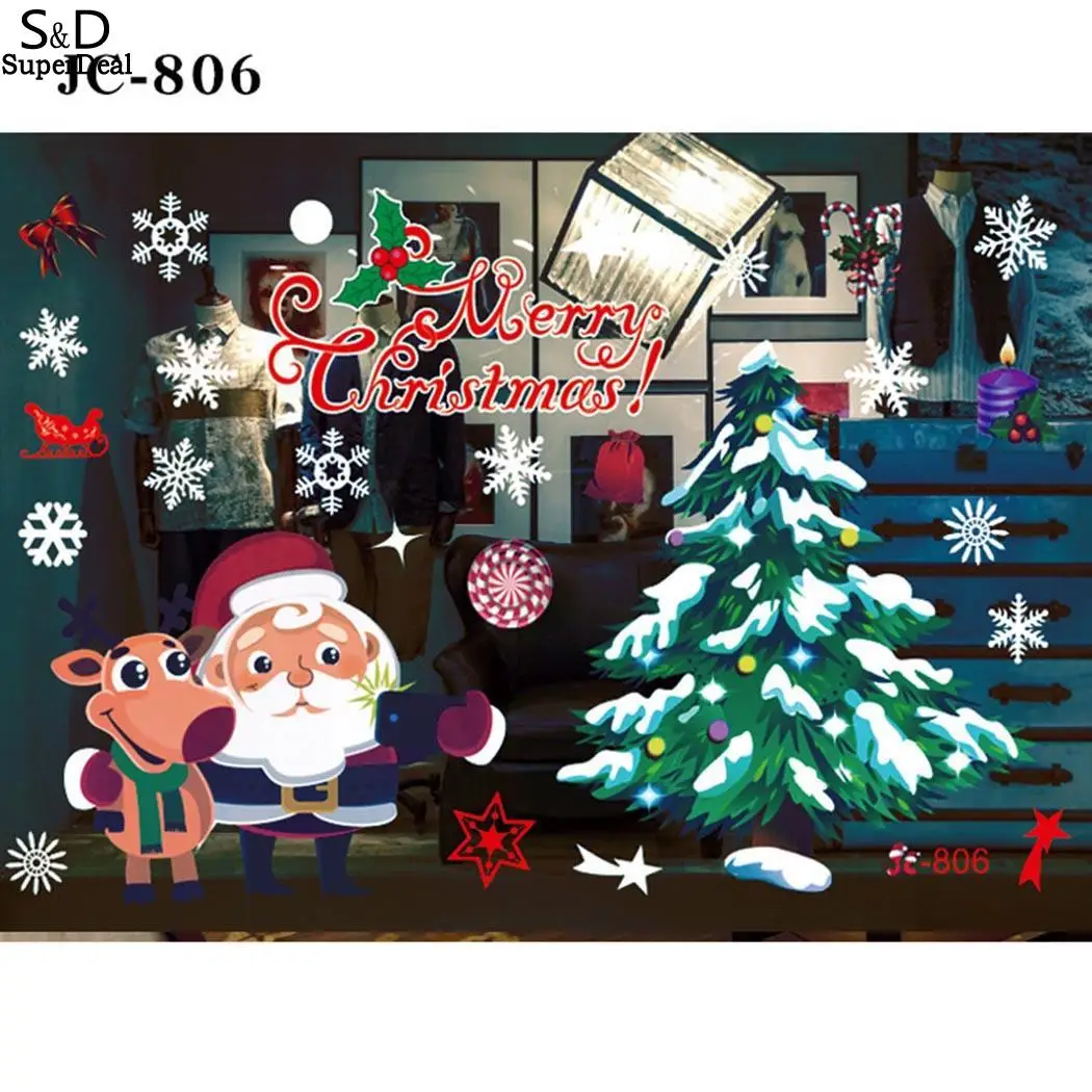 

Christmas Glass Electrostatic Stick Christmas Pattern Cartoon Stickers Types Gift Multi Electrostatic Christmas Party