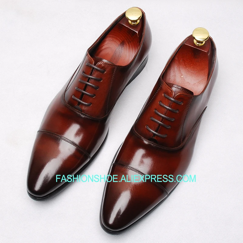

Wine Red Black Handmade Oxfords Lace Wedding Shoes Genuine leather Formal Business Shoes