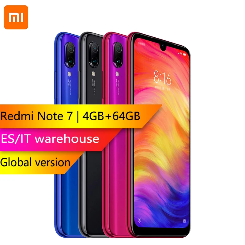 

Global Version XIAOMI Moblie Redmi Note 7 4GB RAM 64GB ROM S660 Octa Core 6.3" Smart phone 2340 x 1080 4000mAh 48MP 13MP Camera