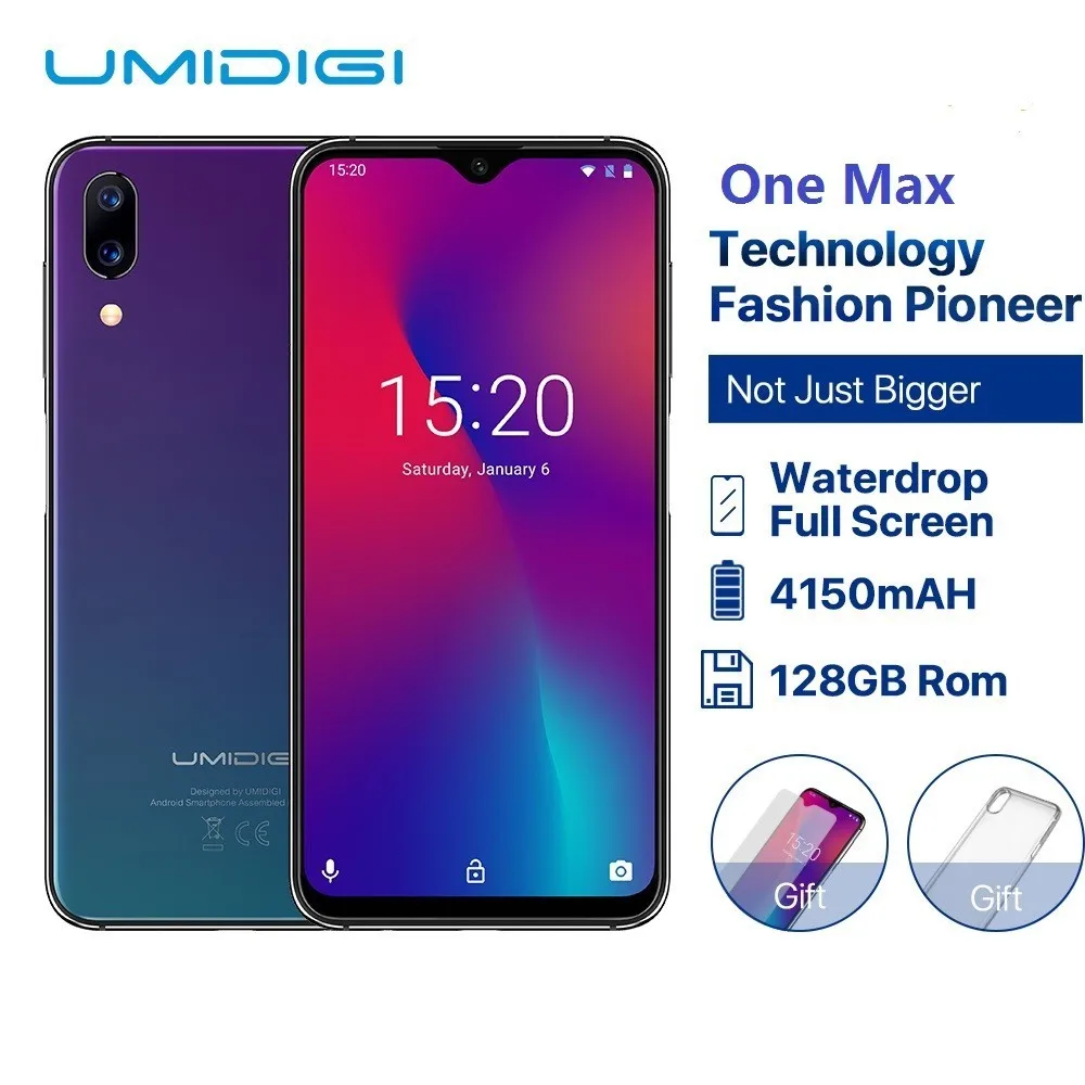 UMIDIGI One Max глобальная версия 4 ГБ 128 ГБ 6,3 "Waterdrop полноэкранный 4150 мАч двойная камера смартфон NFC Беспроводная зарядка Face ID