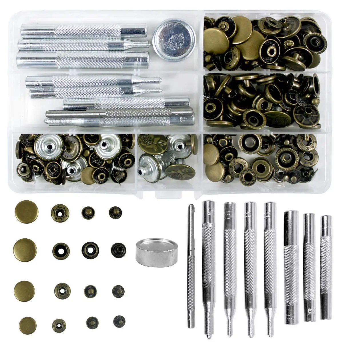 

50 Set 4 Sizes Leather Rivets Single Cap Rivet Tubular Metal Studs With 9 Pieces Fixing Tool For Diy Leather Craft, Rivets Rep