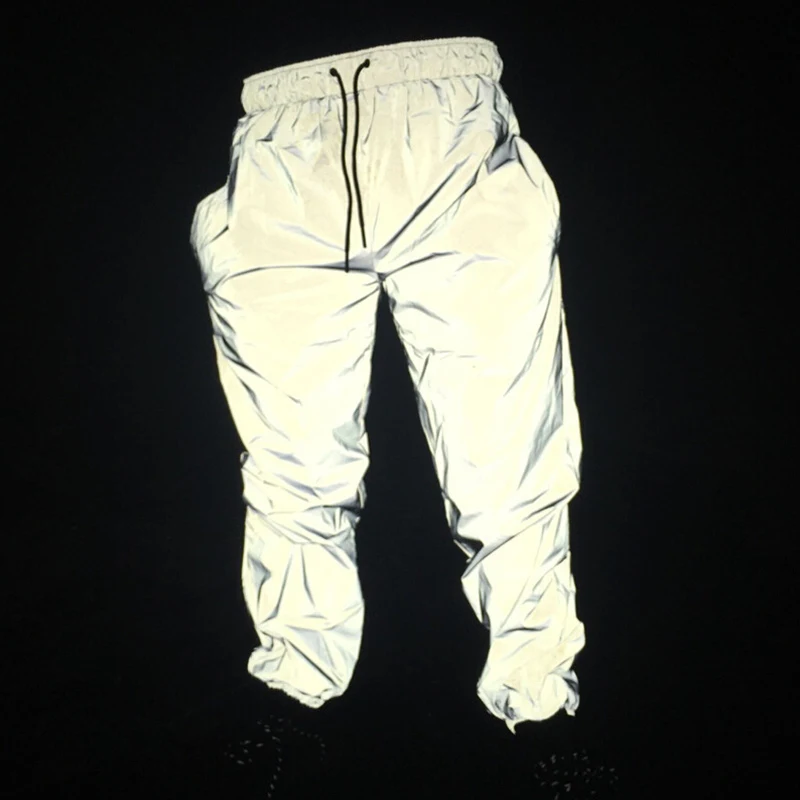 

2019 New Men Reflective hip hop light shiny pants Male streetwear joggers sweatpants Autumn Loose Harem Trousers A9053