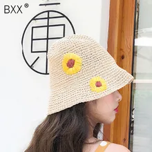 [BXX] сезон: весна–лето женщина стильный с цветочным рисунком складной купол соломы ткачество Рыбацкая шляпа универсальные LM018