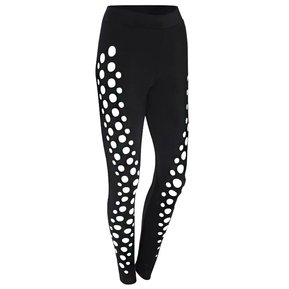 

2019 Women Yoga Pants black skinny long Pants Ladies Fitness dot hollow out Leggings slim long elastic Running legging Trousers