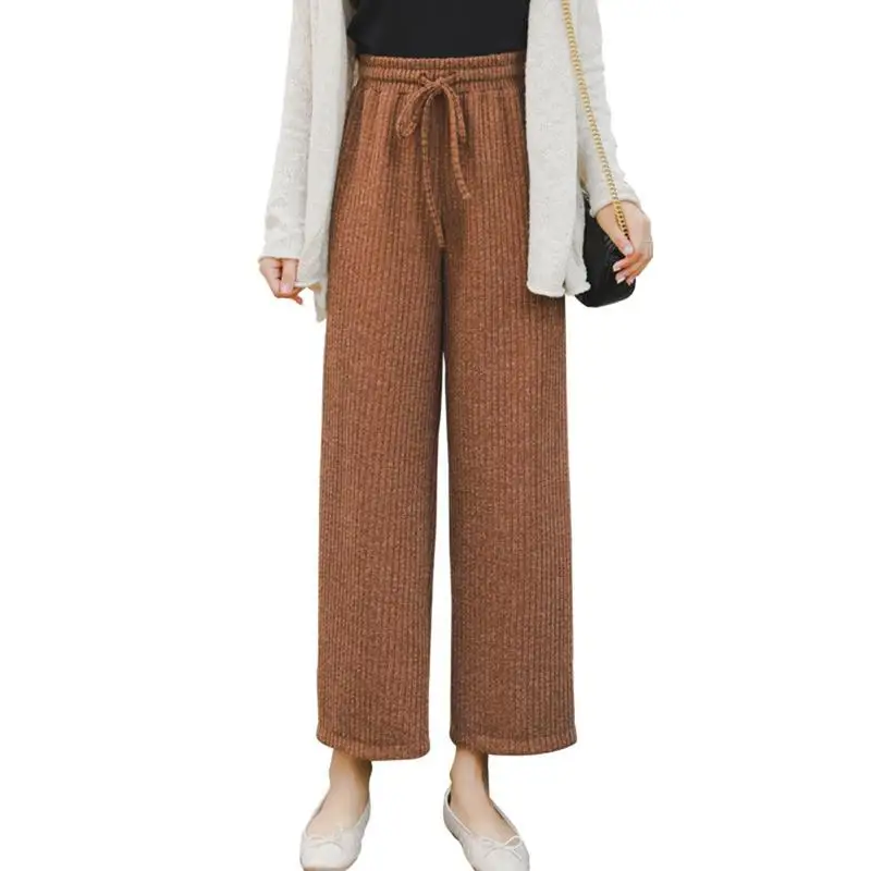 

New Knitted Wide-leg Pants Autumn And Winter Students Korean Version High Waist Drape Feeling Black Casual Straight Pants