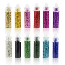 12 бутылок мини-икра бусины Кристалл крошечные стразы стекло микро-шарик для ногтей DIY Красочные 3D Блеск ногтей украшения