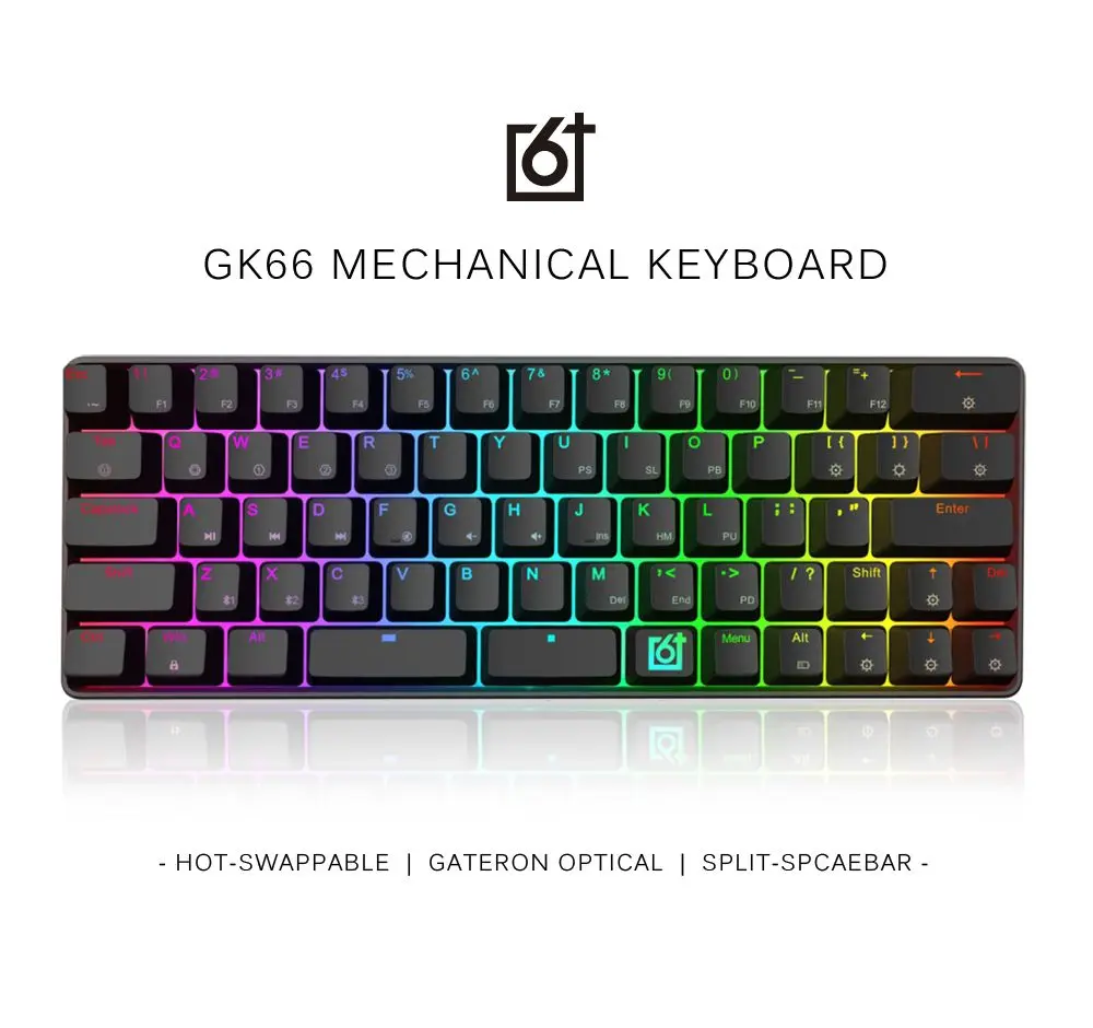 

GK66 Bluetooth USB-C Dual Mode Split-Spacebar Hot-swappable Gateron Optical Switch RGB Mechanical Gaming Keyboard