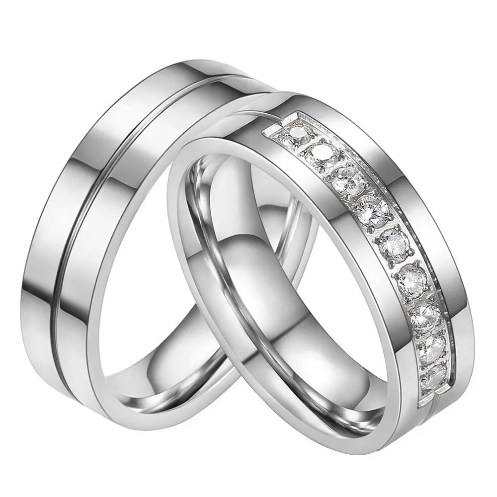 New Wedding Band Engagement Rings for Couples Women Men 316L Stainless Steel High Quality Lovers Jewelry Valentine's Gift