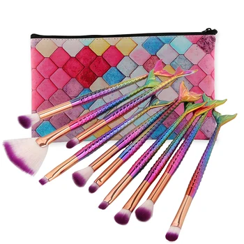

10pcs Mermaid Makeup Brushes Set Cosmetic Eye Shadow Lip Make Up Professional Makeup Brush Set eyeshadow brush with bag