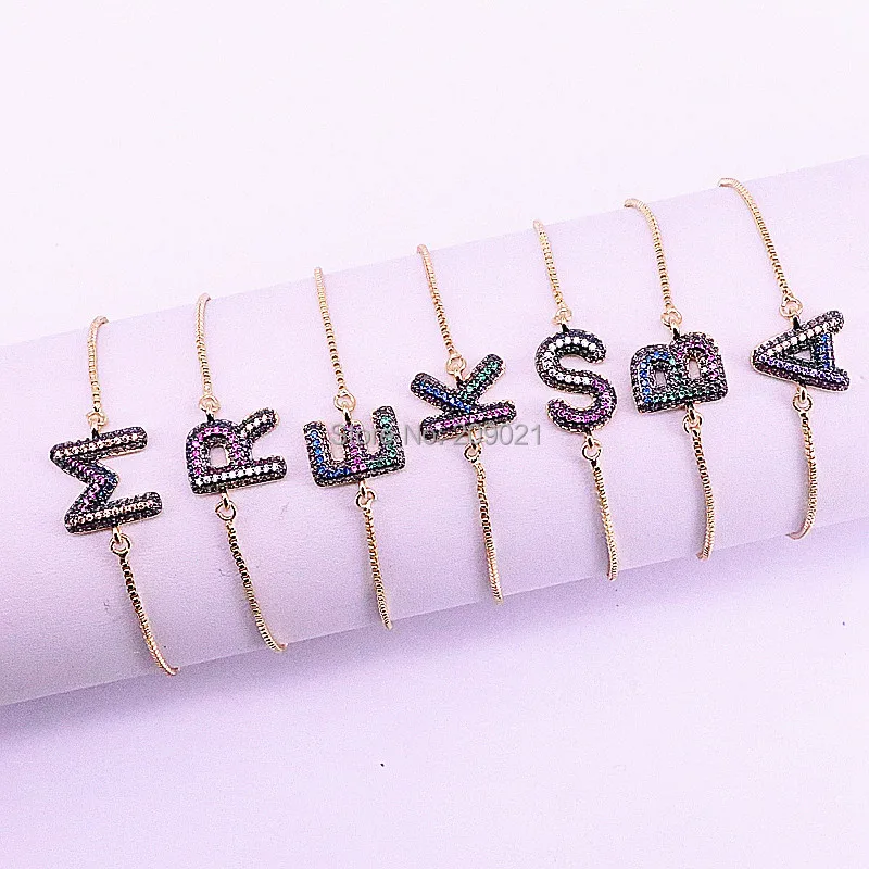 Новое поступление 8 шт. модные золотые цвета микро Pave кубического циркония 26 Подвески с буквами коннектор браслеты
