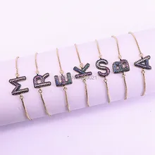Новое поступление 8 шт. модные золотые цвета микро Pave кубического циркония 26 Подвески с буквами коннектор браслеты