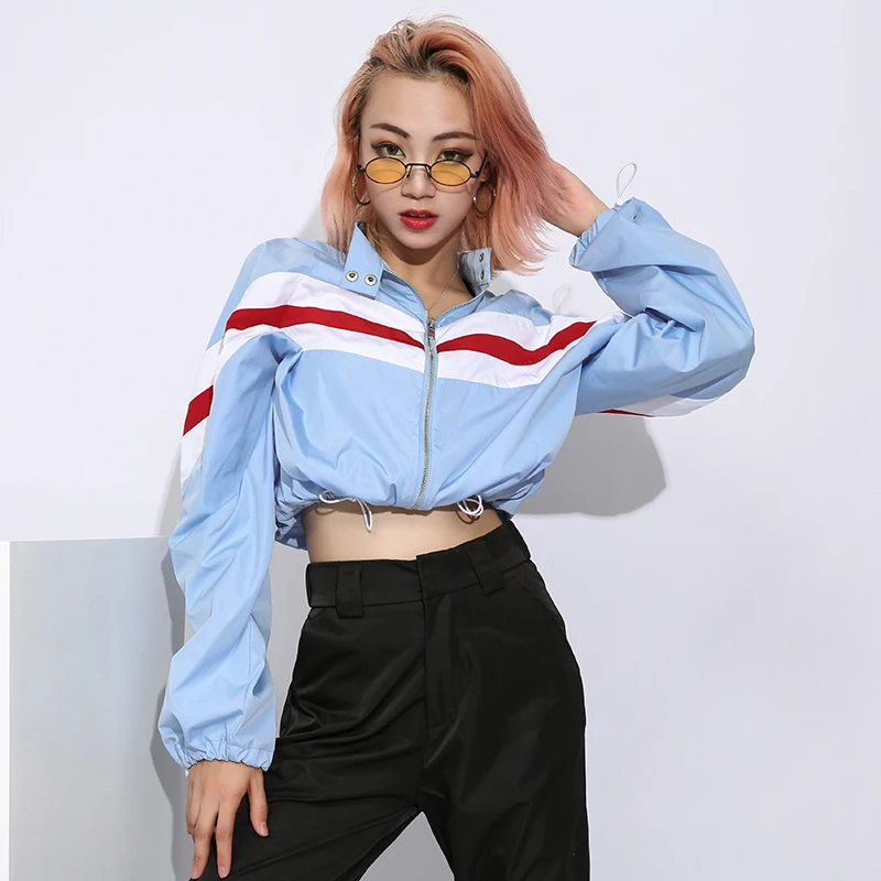 

SUCHCUTE Patchwork Thin Autumn Jacket Women Harajuku Casual Loose Windbreaker Jacket Adjustable Tip Up Short Coats Female 2018