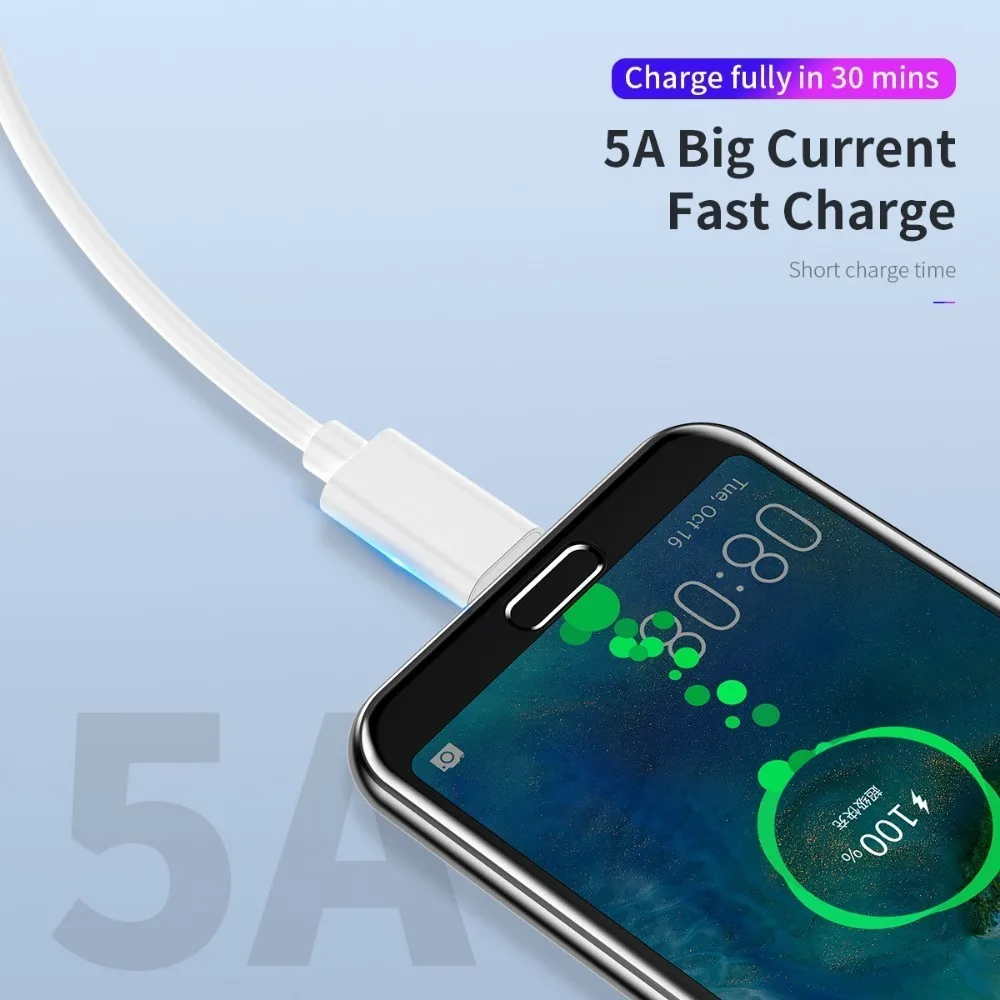 Usb type C 5A 1 м кабель для huawei Super Charge QC3.0 Быстрая зарядка VOOC флэш-зарядное устройство type-C USB-C 5A шнур для samsung Xiaomi 8