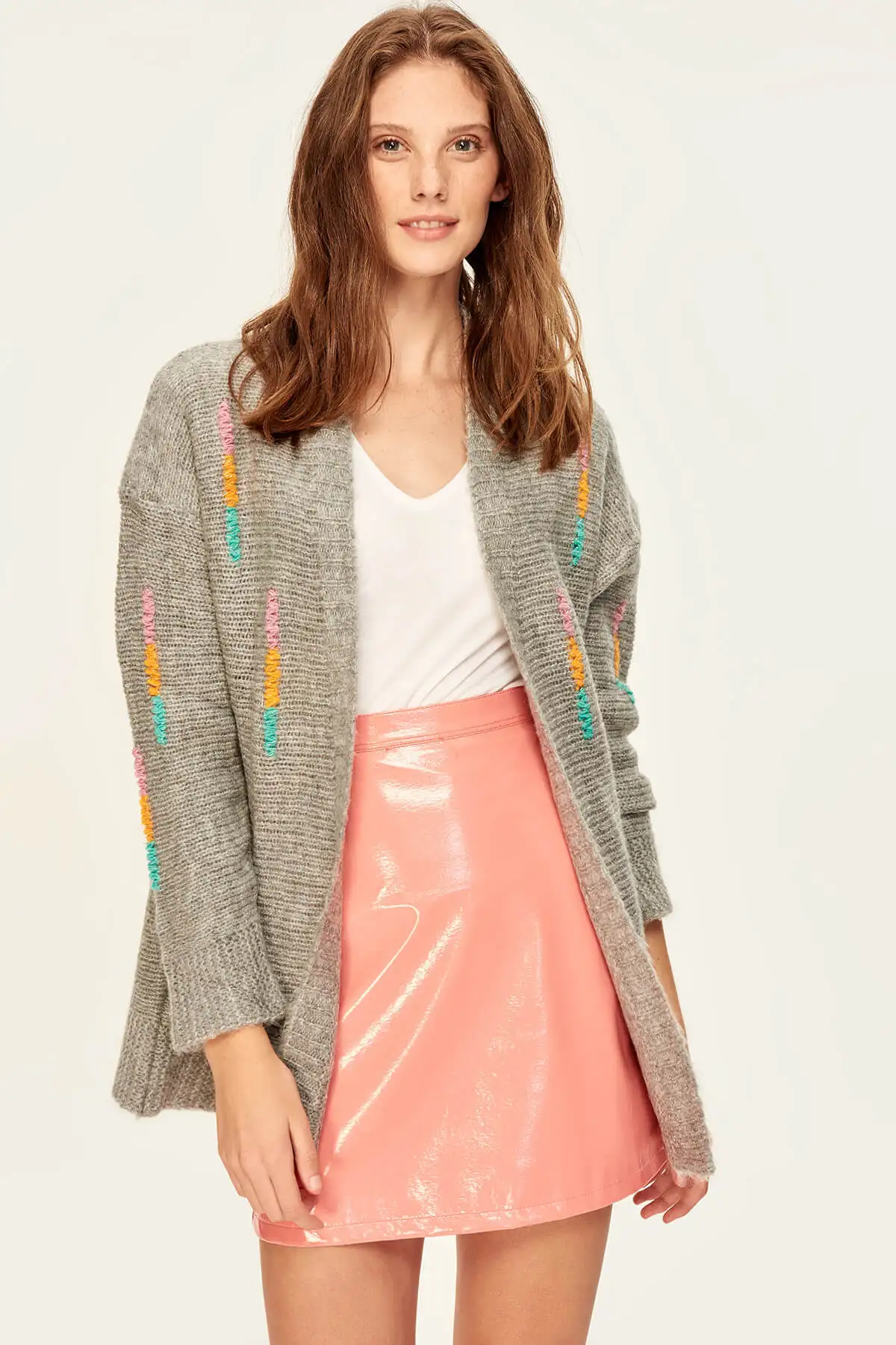 Trendyol Detailed Sweater Cardigan Gray Metallic yarn TCLAW19NV0006 on