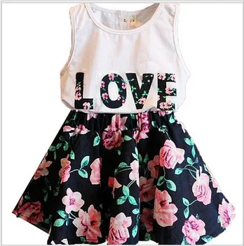 

Summer baby girls clothing set children Love printed T-shirt+Floral Skirt 2pcs suit kids clothes set 2-7T