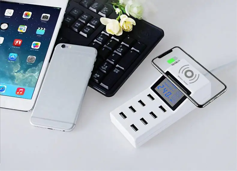40W 8 USB Ports EU Q C 3.0 Smart Wireless Fast Charger LED Display Power Adapte Charging Station for Phone Tablet