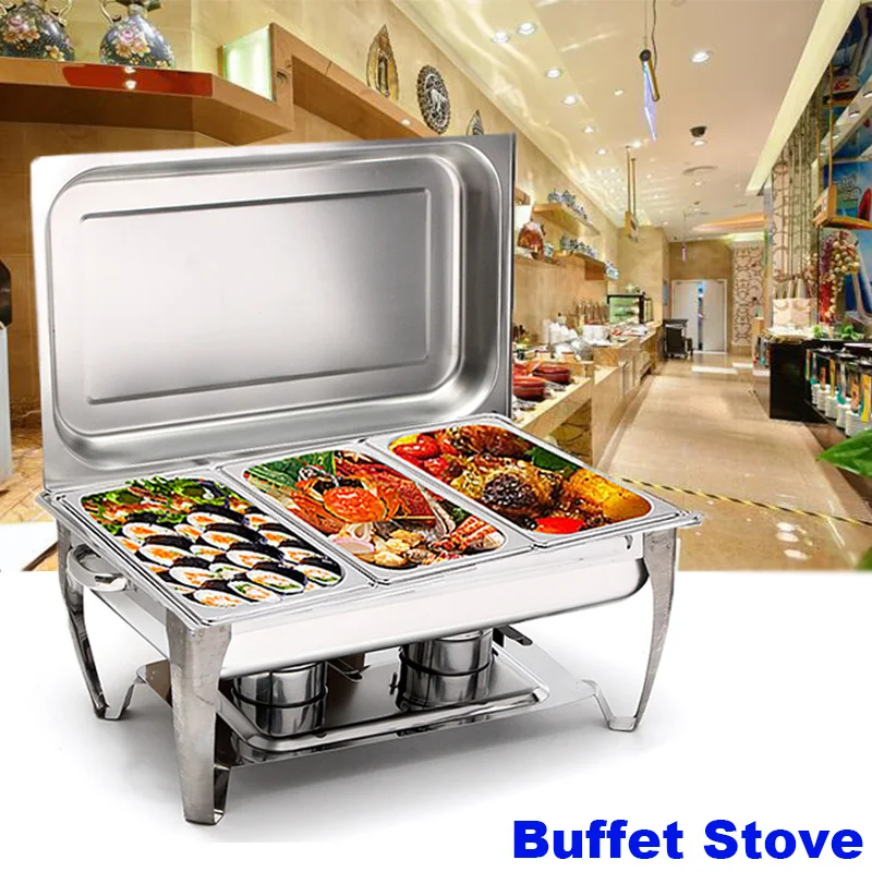 

New 9L Foldable Stainless Steel Square Buffet Stove Dish Set Chafing Dish Container Home Hotel Party Restaurant Food Warmer