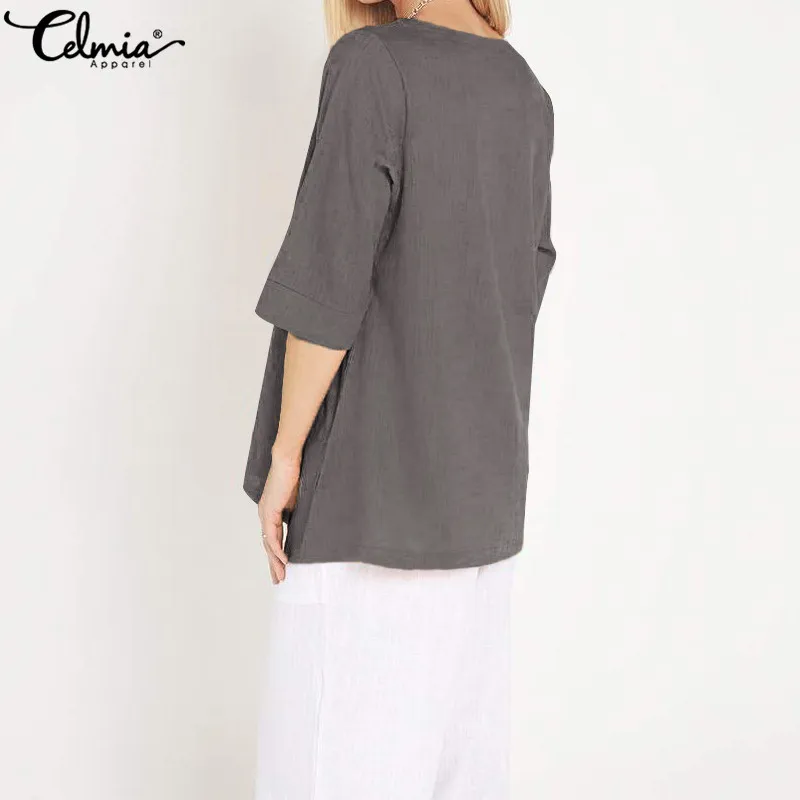 Celmia 2019 الصيف النساء خمر البلوزات زائد حجم غير المتكافئة تونك أعلى س الرقبة نصف كم فضفاض عارضة قميص Blusas Feminians Celmia 2019 الصيف النساء خمر البلوزات زائد حجم غير المتكافئة تونك أعلى س الرقبة نصف كم فضفاض عارضة قميص Blusas Feminians