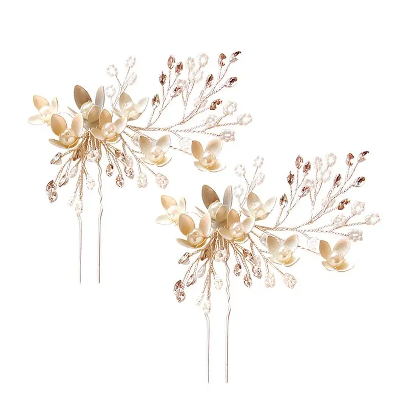 

1 Pair Handmade Flower Crystal Pearl Hair Pins For Wedding Pageant Evening Party