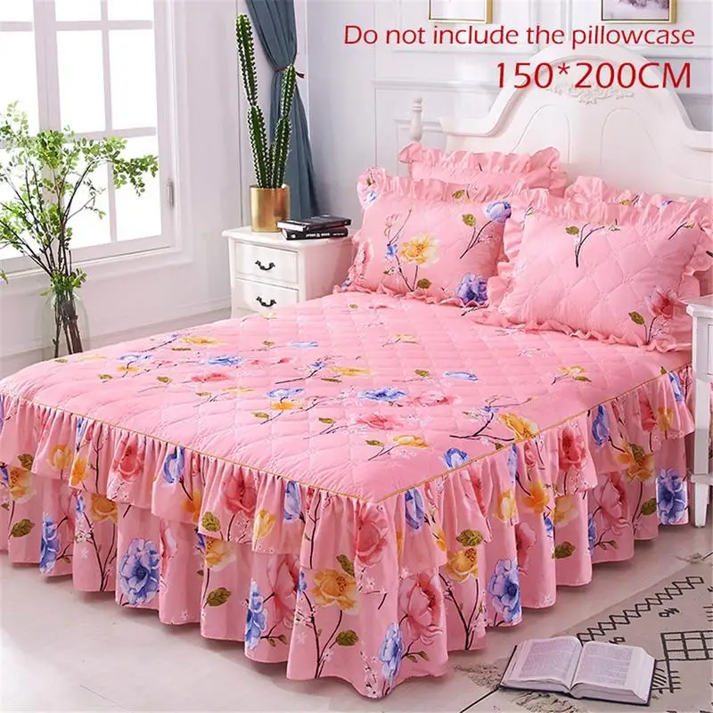 

150x200cm Queen Bed Cover Warm Thicken Sanding Quilted Single And Double Bed Skirt Wrap Around Non-Slip Bed Cover Pillowcase #SO