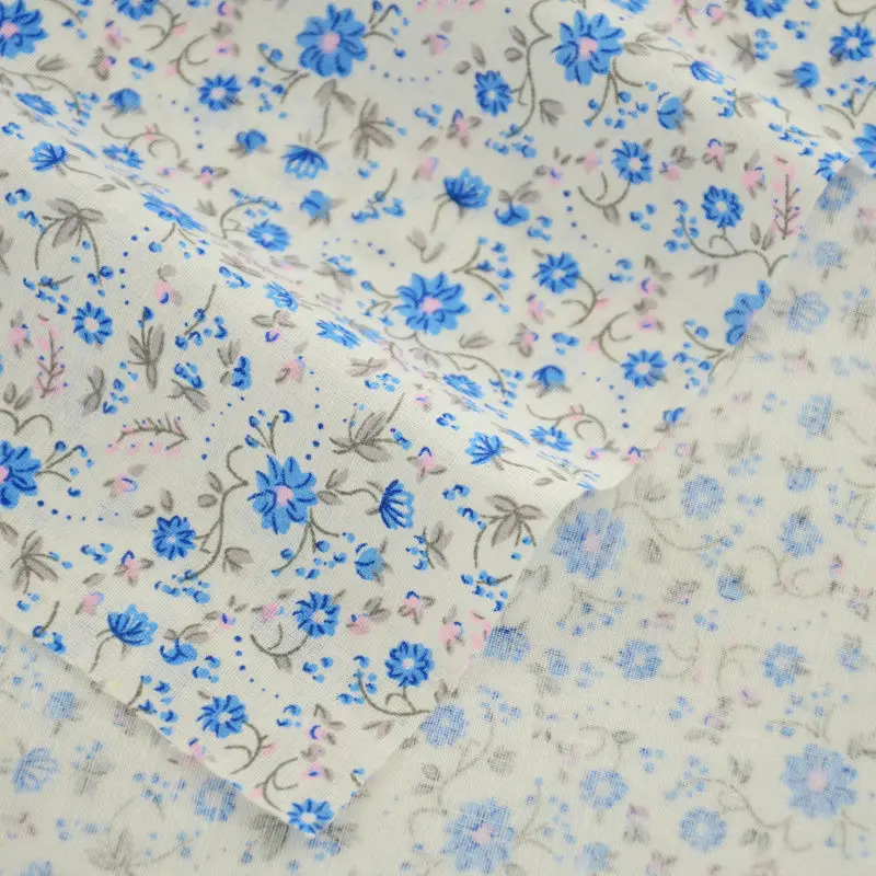 

Blue Flowers and Gray Leaves Style Fat Quarter Cotton Fabric Textile Sewing Patchwork Crafts Dolls Cloth Tecido Tissue Art Work