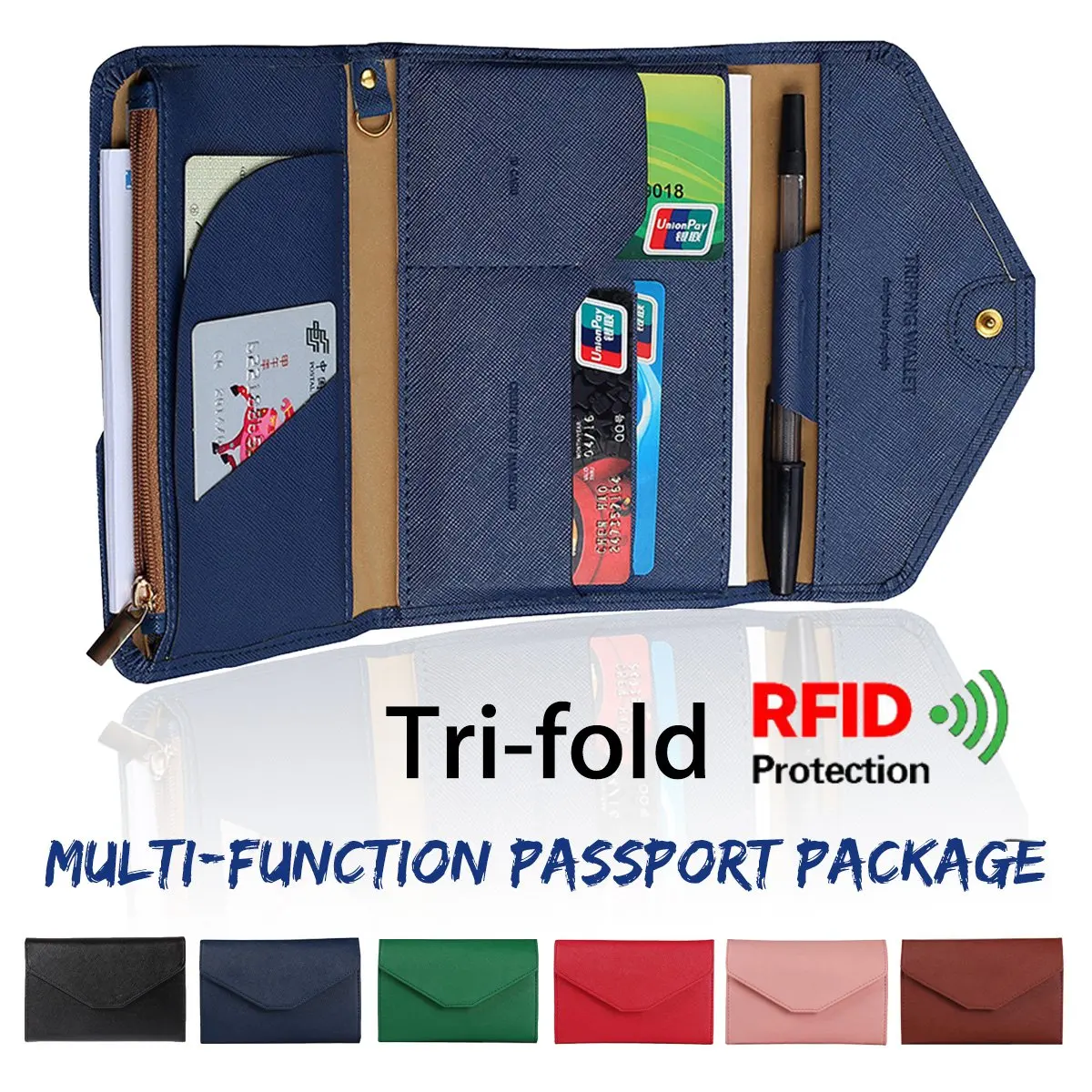 Travel Passport Cover Package Tri fold Multi function PU Leather