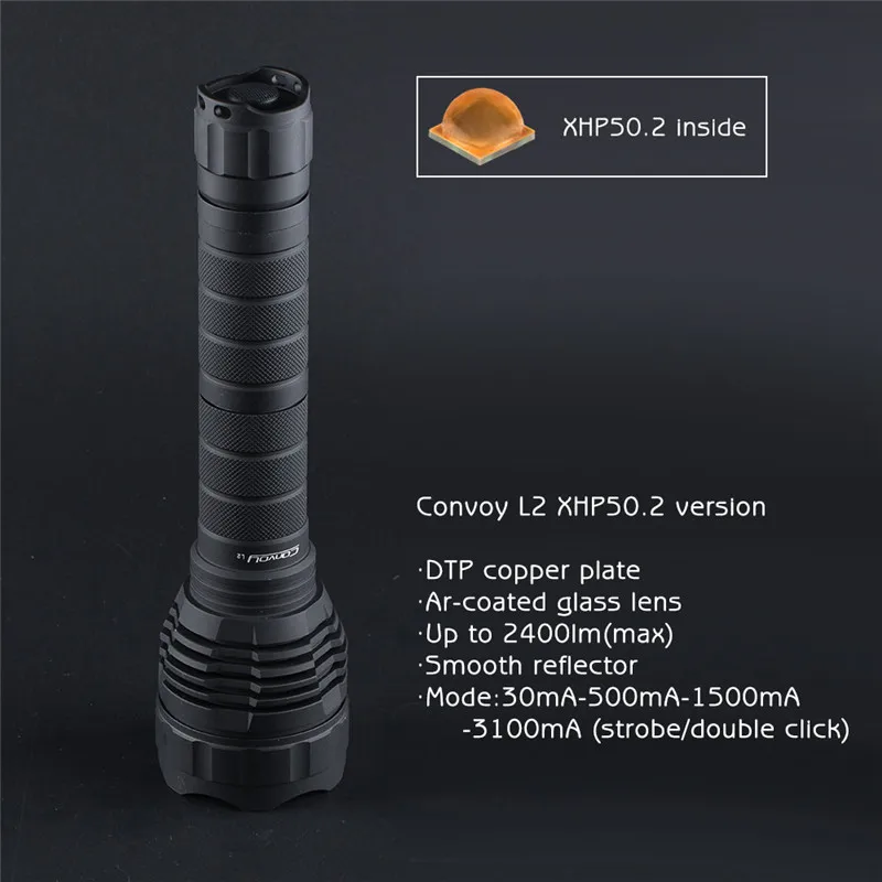 Convoy L2 XHP50.2 2400 Lumens 4 Modes LED Flashlight 18650/26650 Battery Aluminum Alloy Outdoor Dou - 33000015392