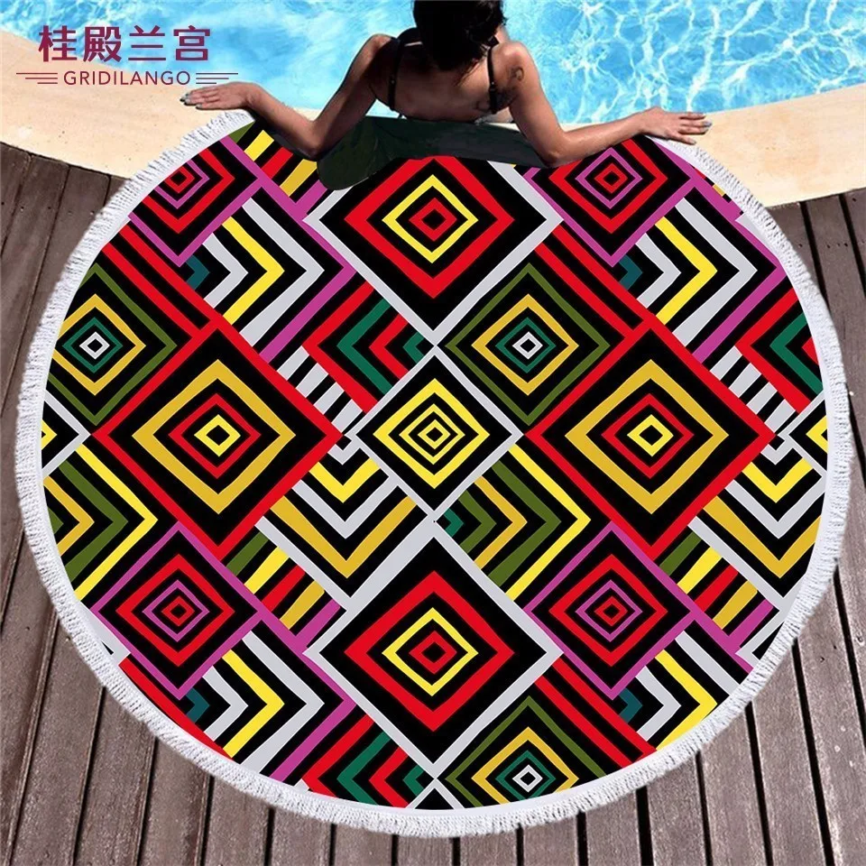 

GRIDILANGO Mandala Bohemian Flower Round Beach Towel For Adult Microfiber Quickly Absorbtable Swimming Travel Blanket Bath Towel