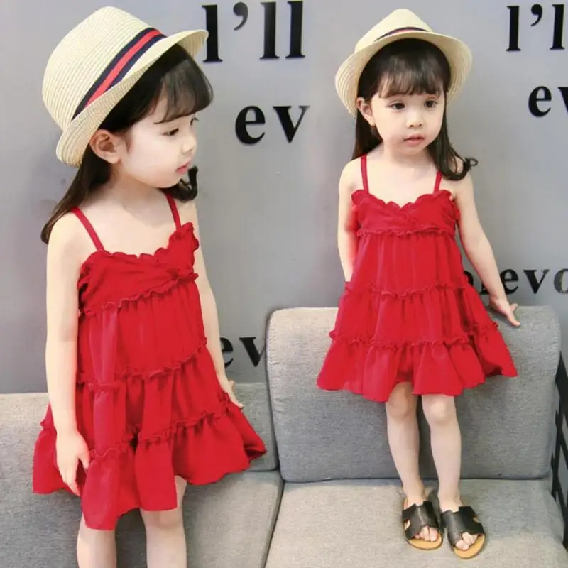 

Girls Strap Cake Dress Cute Cotton Children Off Shoulder Fashion Princess Summer Clothing