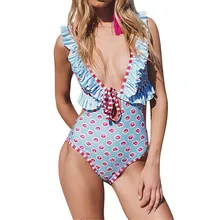 Itfabs сексуальные женские цветочные оборки цельный купальник Глубокий v-образный вырез бикини купальник пуш-ап Мягкий Бюстгальтер купальный Купальник для женщин