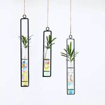 

Creative Wall Hanging Flower Pot Iron Stand Glass Water Transparent Shaped Flower Arrangement Bottle Simple Home Decoration