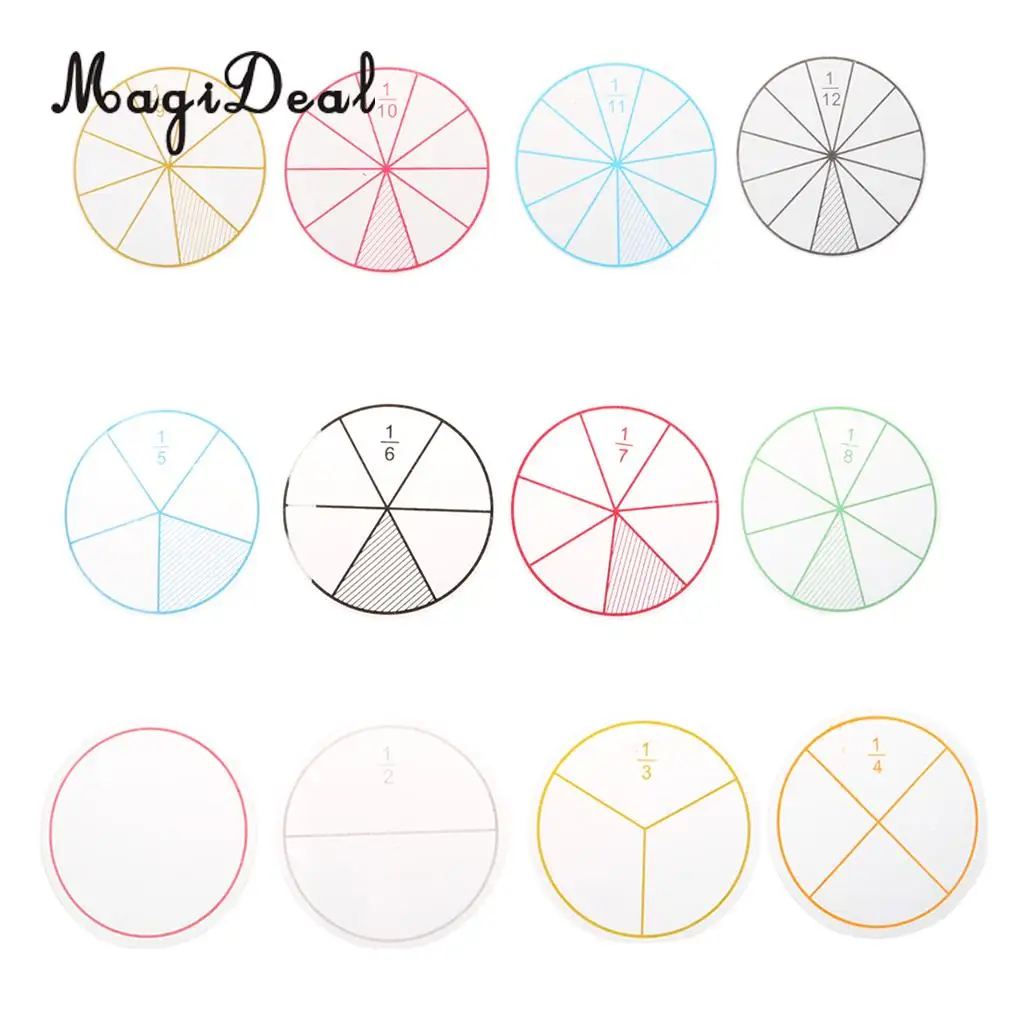 

MagiDeal 12Pcs Plastic Numbered Fractions Circles Math Chips Mathematics Number Educational Toy for Kindergarten Teaching Aid