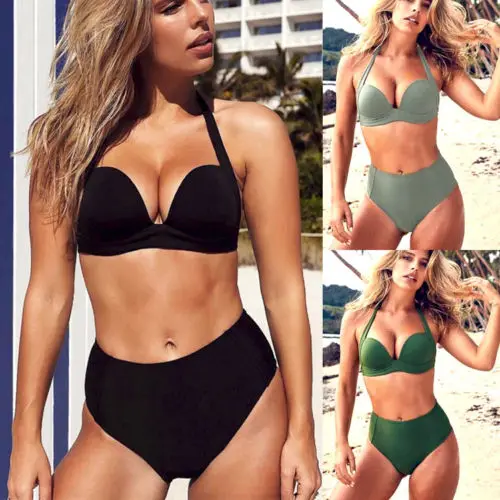 

Hot Summer Women Basic Style Sexy High Waist Bikini Set Push Up Padded Ladies Swimsuit Bathing Suit Swimwear