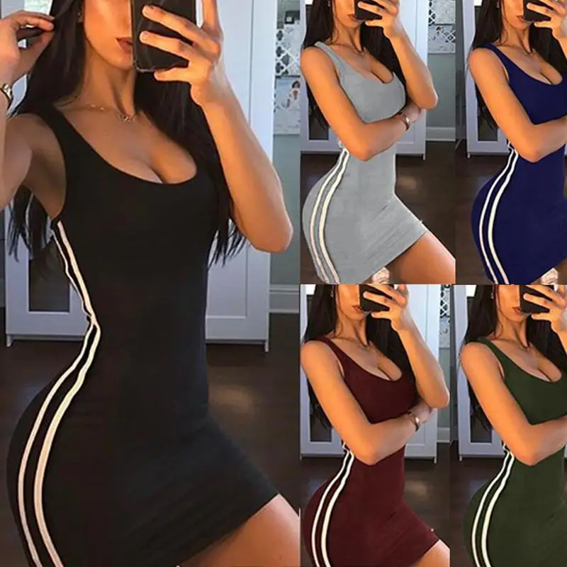2019 женские элегантные обтягивающие обтягивающее платье Bump Цвет без рукавов и с