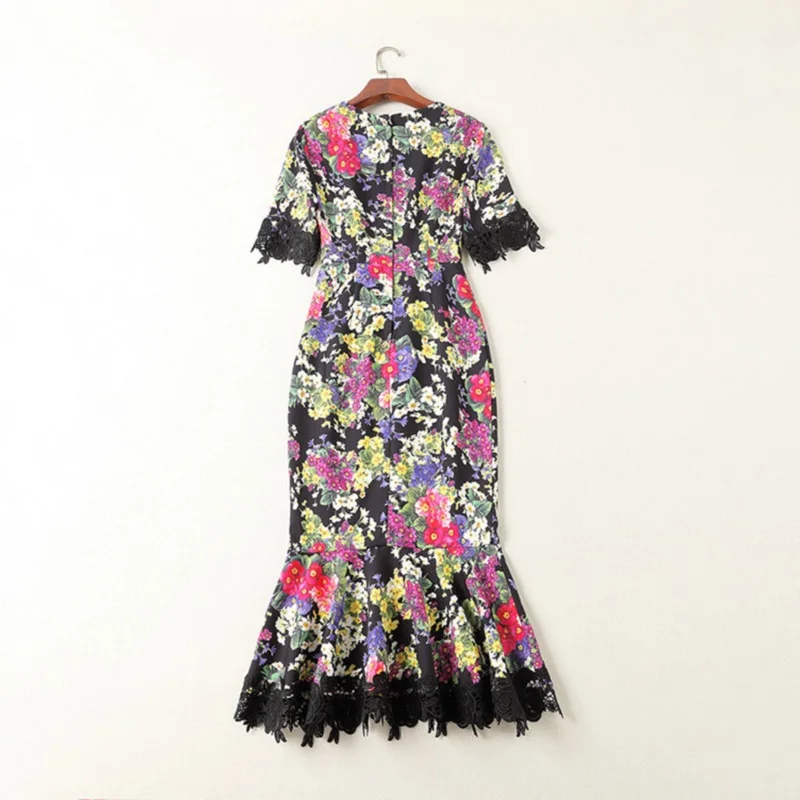 Diseñador Vintage Bodycon Vestido Largo Mujer Negro 2019 Pista Vestidos Ropa De Floral Las Verano Impresión Mujeres 8PHqwIP