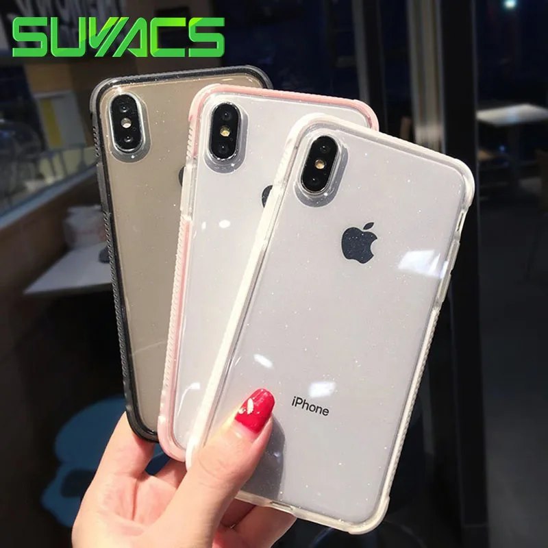 

SUYACS Glitter Powder Phone Case For iPhone 11 Pro X XR XS Max 6 6S 7 8 Plus Transparent Soft TPU Shockproof Phone Back Cover