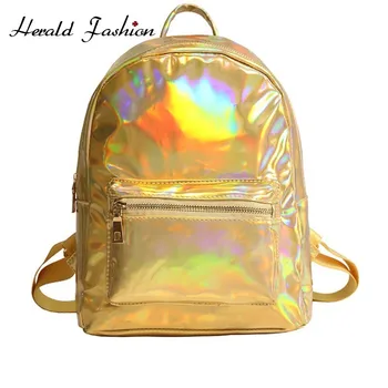 

Herald Fashion Women Laser PVC Backpacks Girls Shoulder School Backpack Female Leather Holographic Travel Bag Mochila Feminina