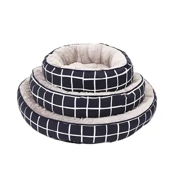 

Round Dog Kennel Checkered Striped PP Cotton Canvas Cat Litter Autumn And Winter Style