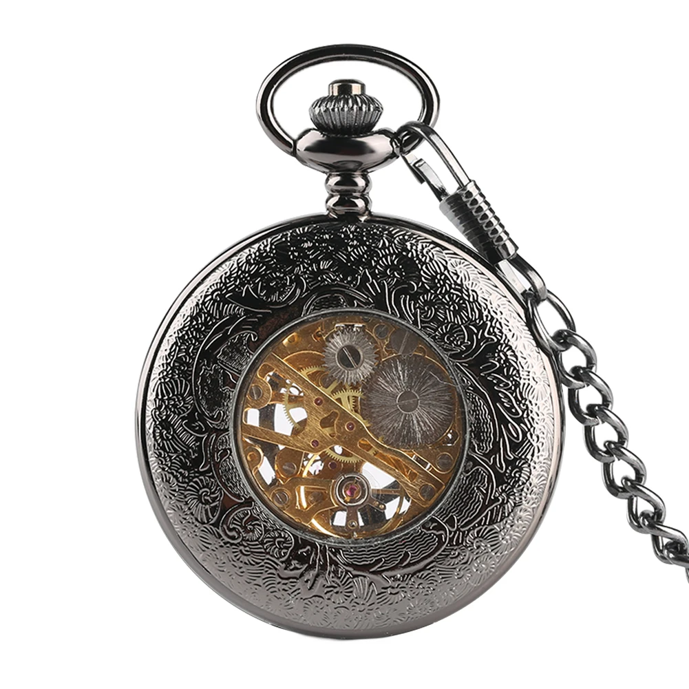Vintique цепочки и ожерелья для мужчин карманные часы, черный стимпанк Скелет Механические карманные часы для человека, часы карманные часы для мальчико