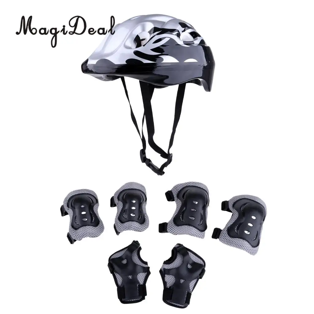 7 Pcs Kids Bicycle Roller Skating Helmet Knee Elbow Wrist Pads Set Kids Protective Gear for Skateboarding Bicycle Scooter