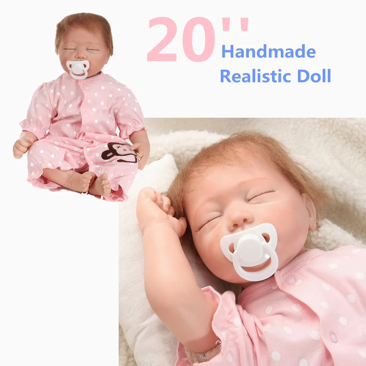 

20" Realistic Reborn Doll Toy with Cloth Body Soft Silicone Lifelike Dolls Handmade Vinyl Newborn Doll Christmas Birthday Gift