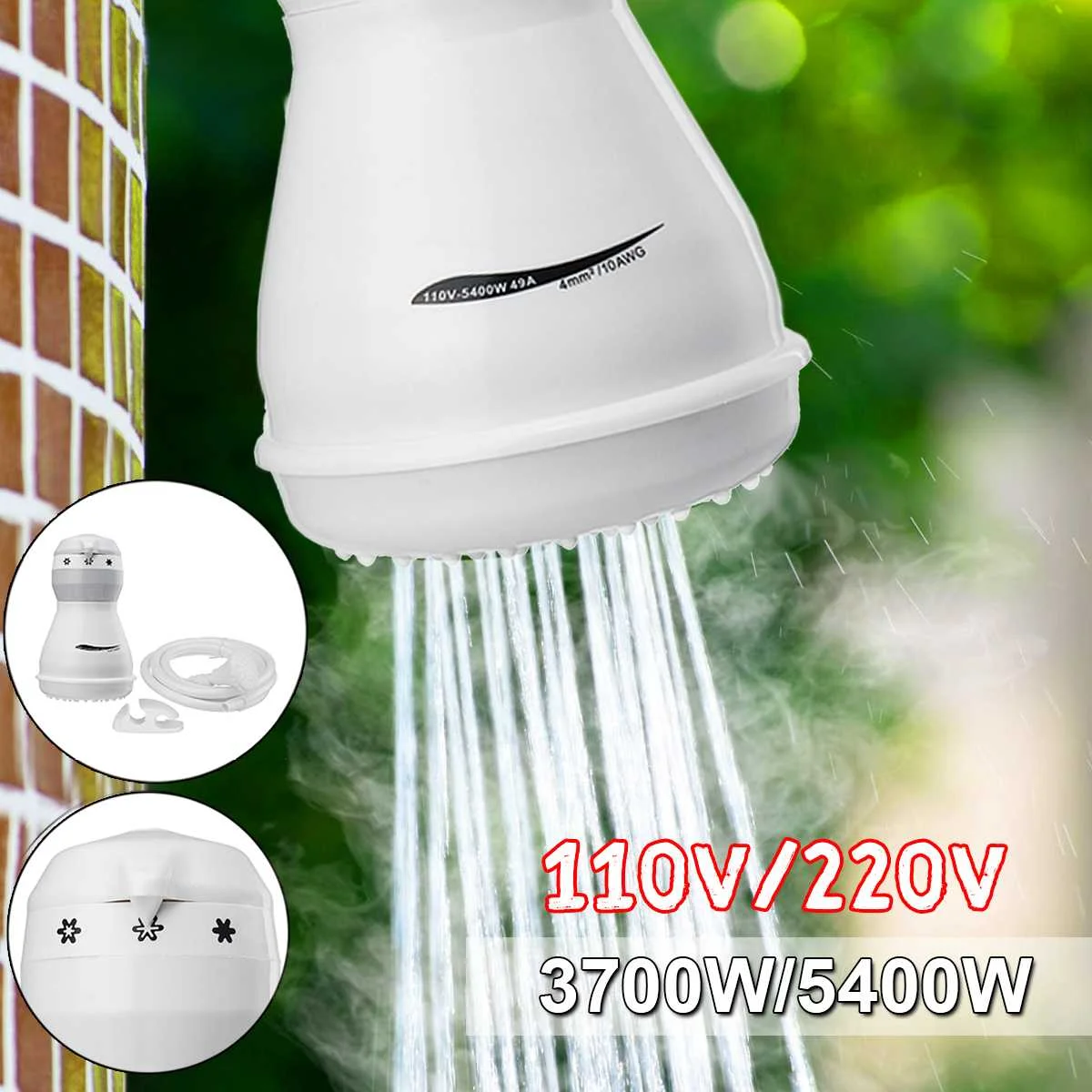 

5400W 110V/220V Electric Shower Head Instant Water Heater+ Hose Bracket