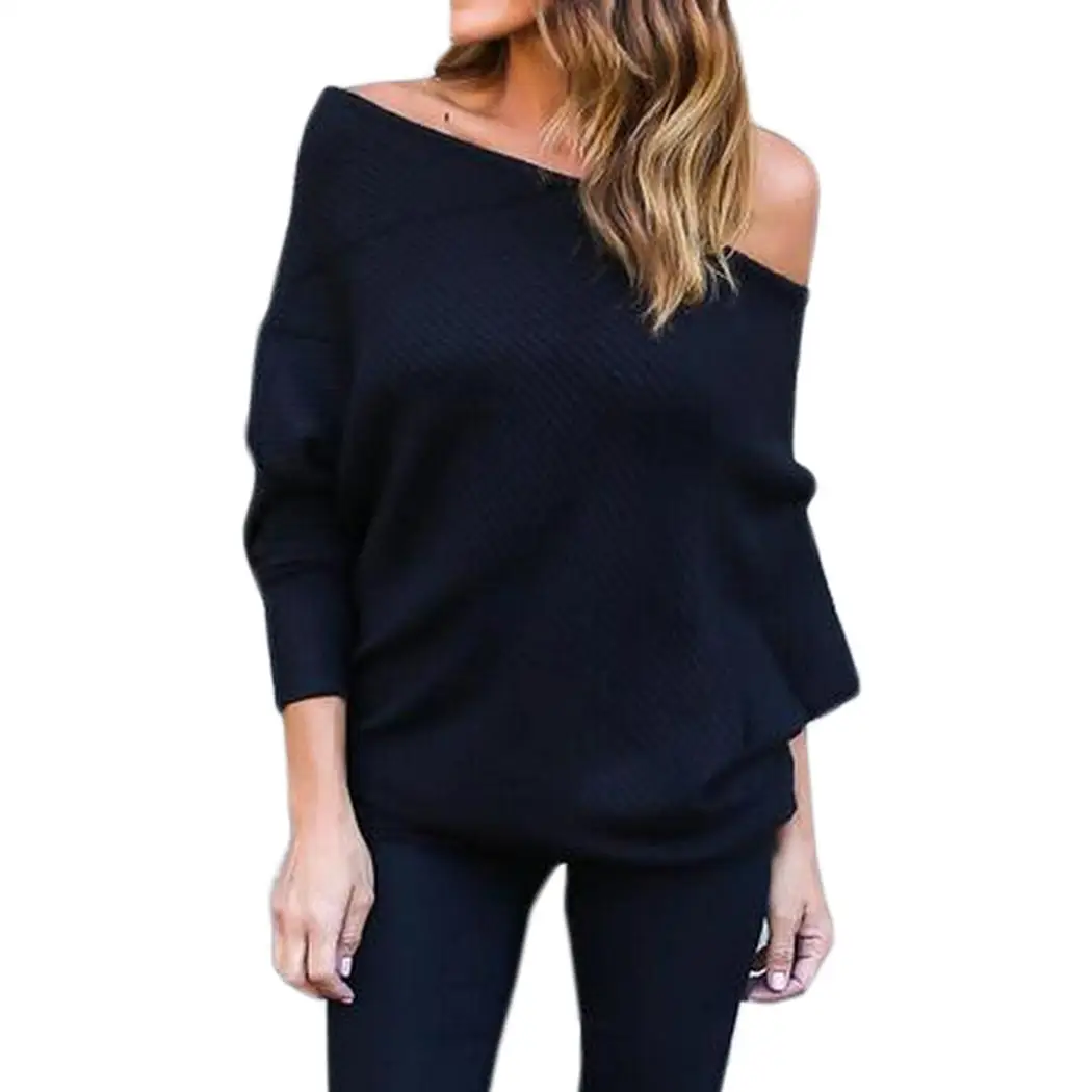 

Women Casual Off Shoulder Batwing Sleeve Casual, Street, Outdoor, etc Solid Pleated Pullover Sweater Tops